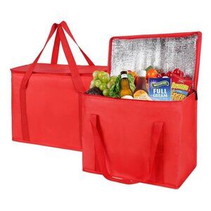 2-Pack XL-Large Insulated Grocery Shopping Bags, Red, Reusable, Heavy Duty
